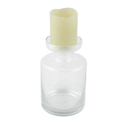 8" Clear Glass Centerpiece Pillar Candle Holder With Candle - Image 2