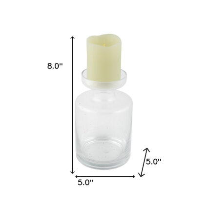 8" Clear Glass Centerpiece Pillar Candle Holder With Candle - Image 7