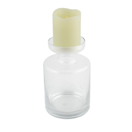 8" Clear Glass Centerpiece Pillar Candle Holder With Candle - Image 3