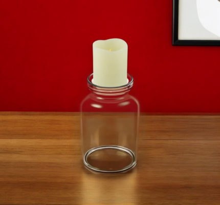 8" Clear Glass Centerpiece Pillar Candle Holder With Candle - Image 1