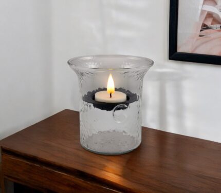 4" Clear Glass Tabletop Hurricane Candle Holder With Candle - Image 1