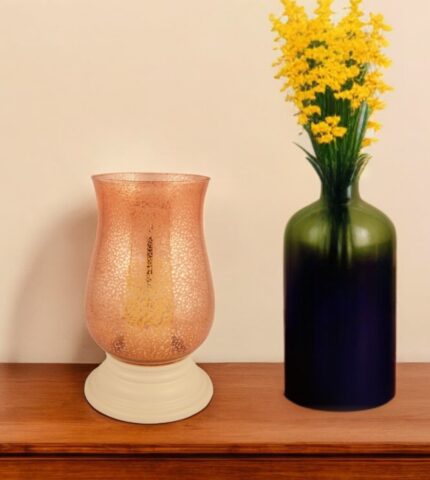 14" Coral Glass Centerpiece Hurricane Candle Holder With Candle - Image 1