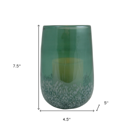 8" Green And White Glass Tabletop Hurricane Candle Holder With Candle - Image 6