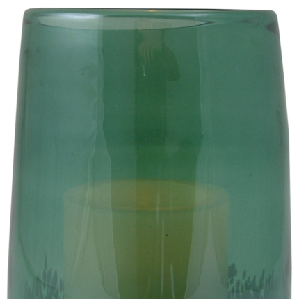8" Green And White Glass Tabletop Hurricane Candle Holder With Candle - Image 4