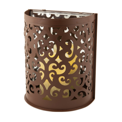 9" Brown Floral Iron Wall Sconce Candle Holder With Candle - Image 4