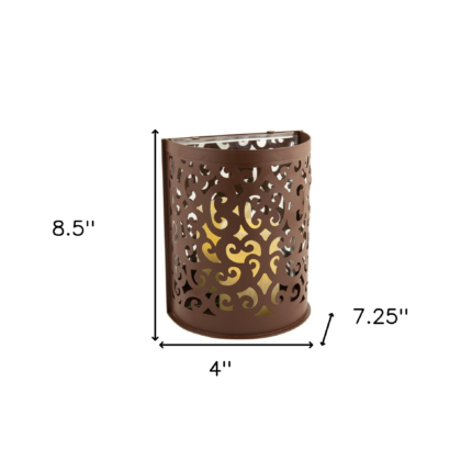 9" Brown Floral Iron Wall Sconce Candle Holder With Candle - Image 6
