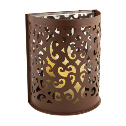 9" Brown Floral Iron Wall Sconce Candle Holder With Candle - Image 1