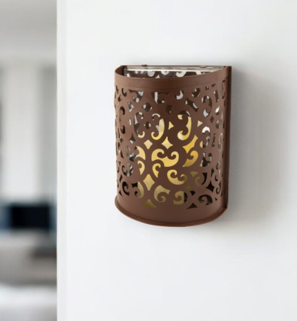 9" Brown Floral Iron Wall Sconce Candle Holder With Candle - Image 2