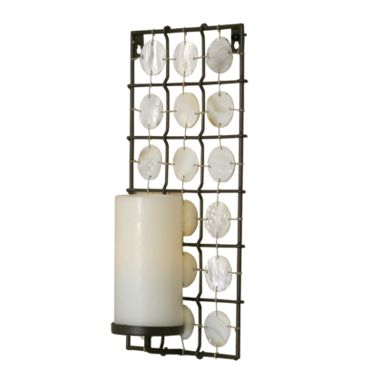 15" Brown And White Geometric Iron Wall Sconce Candle Holder With Candle - Image 3