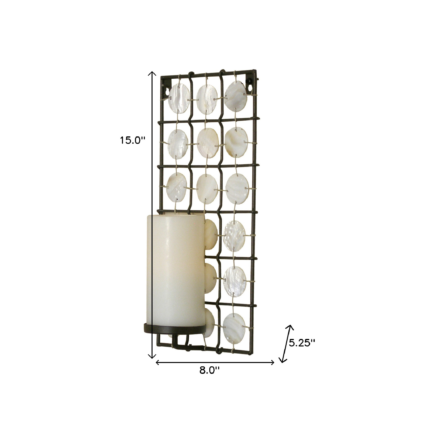 15" Brown And White Geometric Iron Wall Sconce Candle Holder With Candle - Image 5