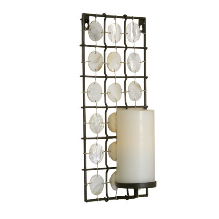 15" Brown And White Geometric Iron Wall Sconce Candle Holder With Candle - Image 2