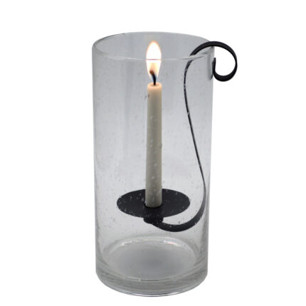 12" Light Gray Glass Centerpiece Taper Candle Holder With Candle - Image 2