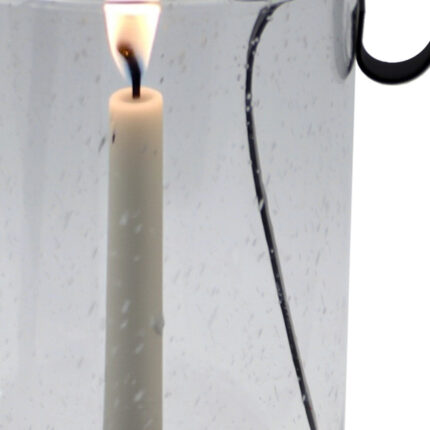 12" Light Gray Glass Centerpiece Taper Candle Holder With Candle - Image 6