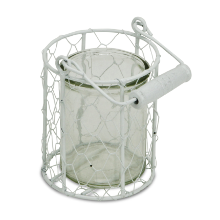 5" White Metal Tabletop Lantern Candle Holder - Image 1