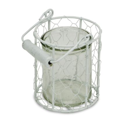 5" White Metal Tabletop Lantern Candle Holder - Image 2