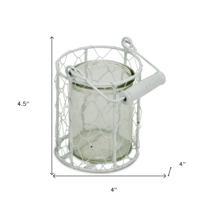 5" White Metal Tabletop Lantern Candle Holder - Image 5