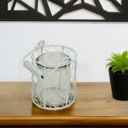 5" White Metal Tabletop Lantern Candle Holder - Image 3