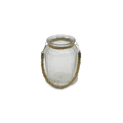 6" Clear and Brown Glass Tabletop Lantern Candle Holder - Image 3