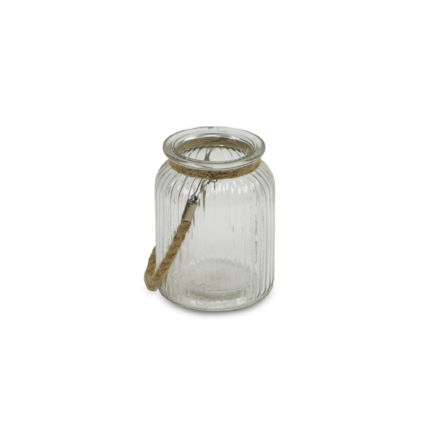 6" Clear and Brown Glass Tabletop Lantern Candle Holder - Image 4