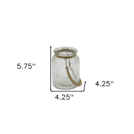 6" Clear and Brown Glass Tabletop Lantern Candle Holder - Image 8