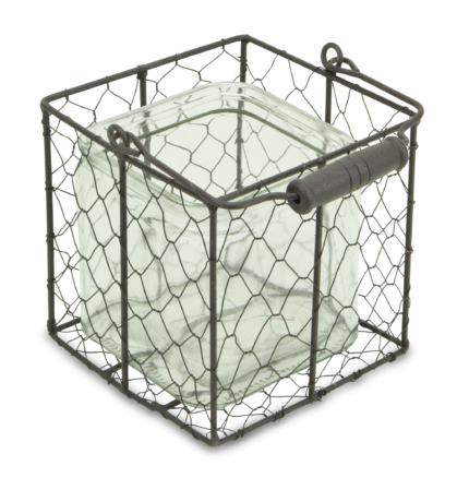 6" Clear and Brown Glass and Metal Lattice Tabletop Lantern Candle Holder - Image 3