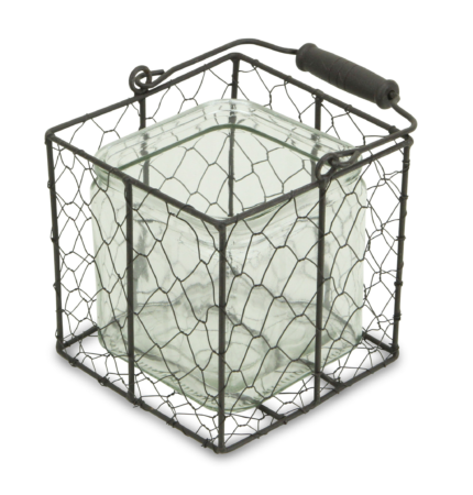 6" Clear and Brown Glass and Metal Lattice Tabletop Lantern Candle Holder - Image 4