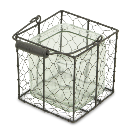 6" Clear and Brown Glass and Metal Lattice Tabletop Lantern Candle Holder - Image 5