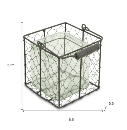 6" Clear and Brown Glass and Metal Lattice Tabletop Lantern Candle Holder - Image 6