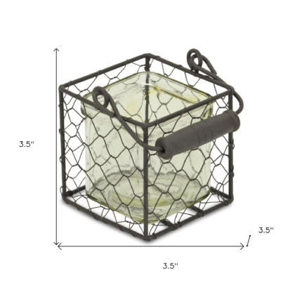 4" Clear and Brown Glass Tabletop Lantern Candle Holder - Image 6