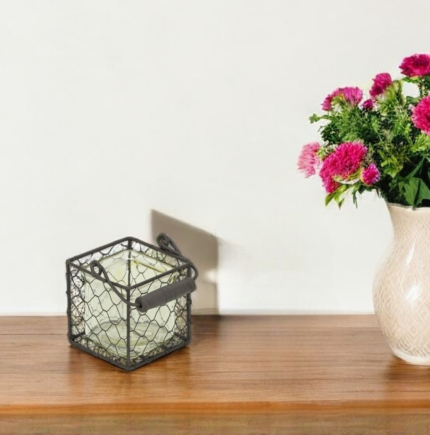 4" Clear and Brown Glass Tabletop Lantern Candle Holder - Image 1