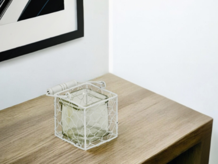 4" White Glass and Metal Lattice Tabletop Lantern Candle Holder - Image 1