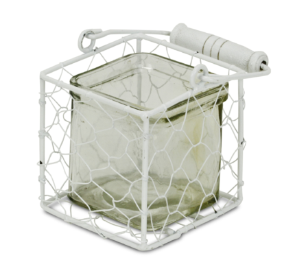 4" White Glass and Metal Lattice Tabletop Lantern Candle Holder - Image 4