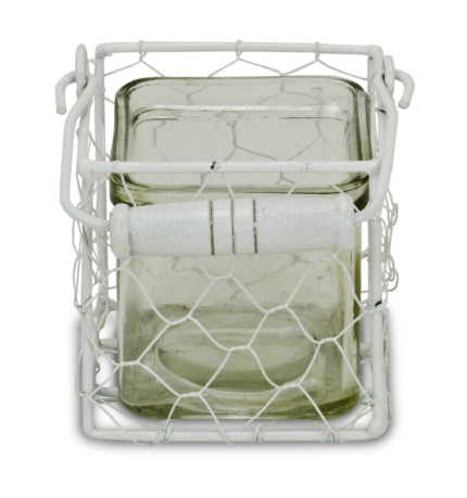 4" White Glass and Metal Lattice Tabletop Lantern Candle Holder - Image 5