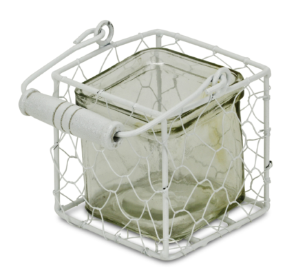 4" White Glass and Metal Lattice Tabletop Lantern Candle Holder - Image 6