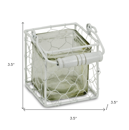 4" White Glass and Metal Lattice Tabletop Lantern Candle Holder - Image 8