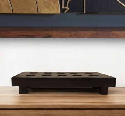 2" Brown Wood Geometric Tabletop Dish Candle Holder - Image 1
