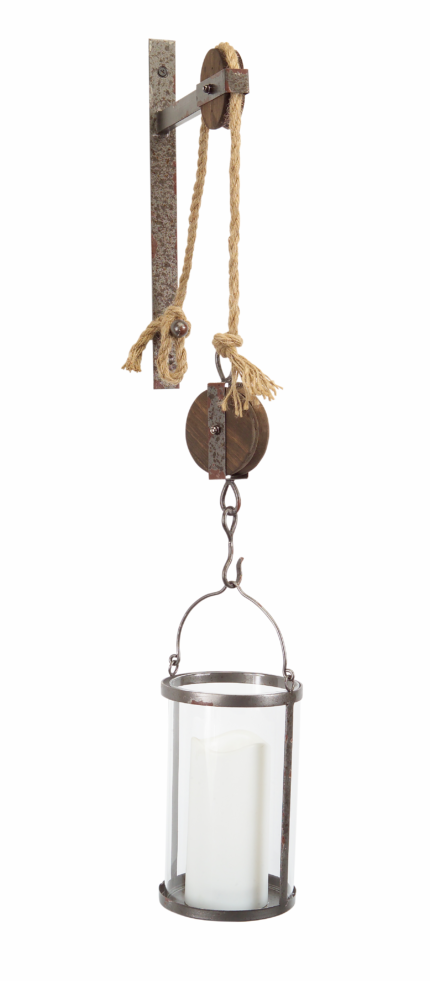 32" Silver Metal And Glass Wall Sconce Candle Holder - Image 2