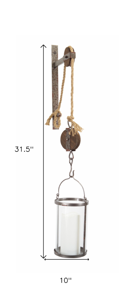 32" Silver Metal And Glass Wall Sconce Candle Holder - Image 5