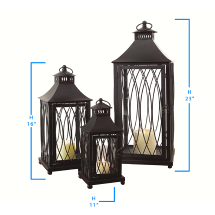 Set of Three Black Geometric Glass And Metal Floor Lantern Candle Holders - Image 5