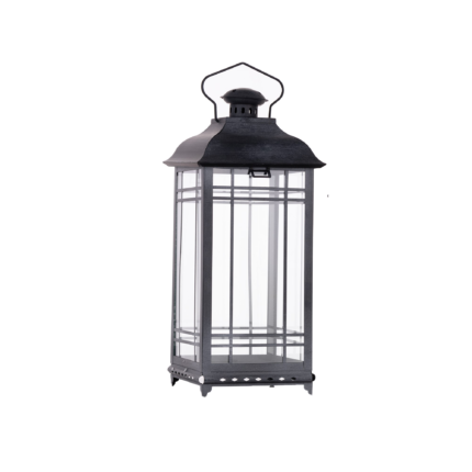 Set of Three Gray Distressed Geometric Glass And Metal Floor Lantern Candle Holders - Image 1