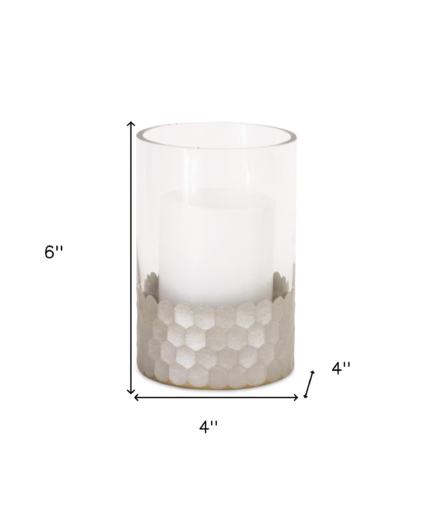 Set of Two Clear and Silver Glass Geometric Tabletop Pillar Candle Holders - Image 5