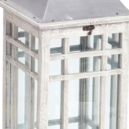 Set of Two White And Silver Distressed Geometric Metal Floor Lantern Candle Holders - Image 4