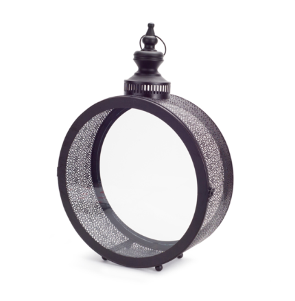 22" Black Distressed Ornate Metal Floor Lantern Candle Holder - Image 1