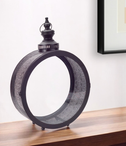 22" Black Distressed Ornate Metal Floor Lantern Candle Holder - Image 2