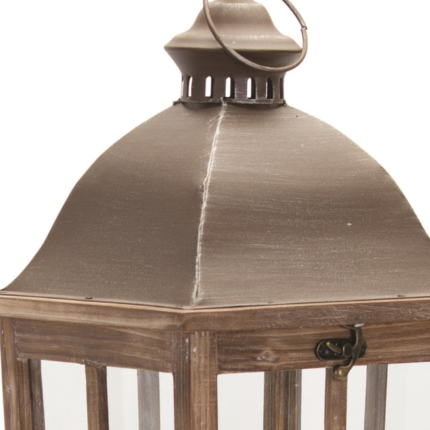 Set of Two Natural Distressed Ornate Solid Wood Tabletop Lantern Candle Holders - Image 4