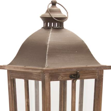 Set of Two Natural Distressed Ornate Solid Wood Tabletop Lantern Candle Holders - Image 3