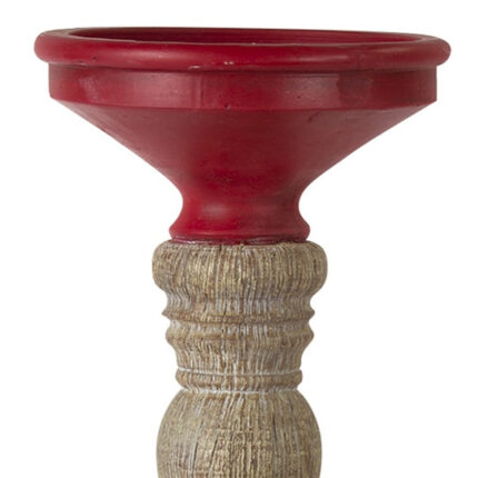 Set of Three Red And Natural Ornate Resin Tabletop Pillar Candle Holders - Image 6