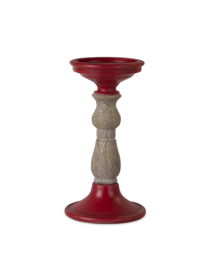 Set of Three Red And Natural Ornate Resin Tabletop Pillar Candle Holders - Image 5