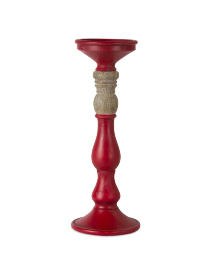 Set of Three Red And Natural Ornate Resin Tabletop Pillar Candle Holders - Image 3