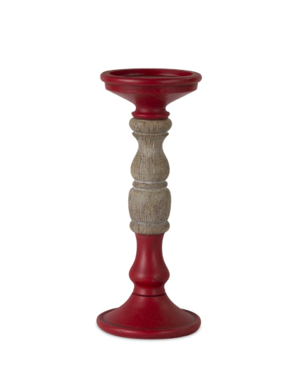 Set of Three Red And Natural Ornate Resin Tabletop Pillar Candle Holders - Image 4